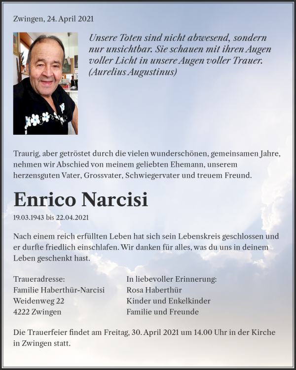 Necrologio Enrico Narcisi, Zwingen