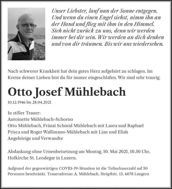 Todesanzeige von Otto Josef Mühlebach, Lungern
