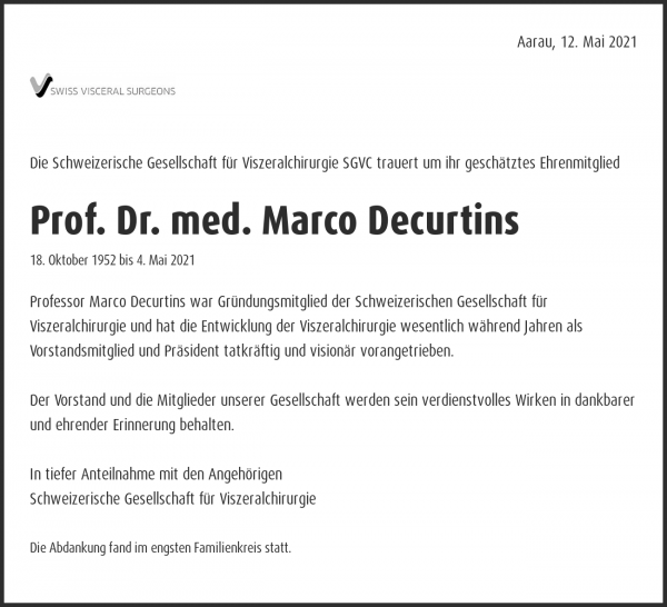 Todesanzeige von Prof. Dr. med. Marco Decurtins, Winterthur