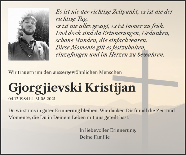 Avis de décès de Gjorgjievski Kristijan, Glattfelden