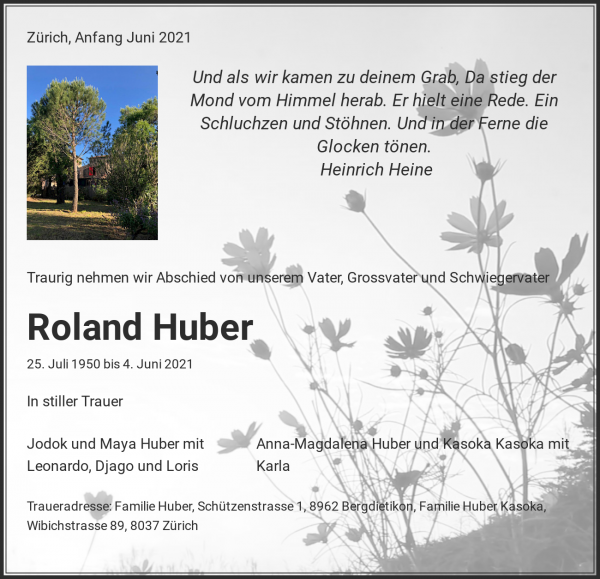 Todesanzeige von Roland Huber, Fuerstenaubruck
