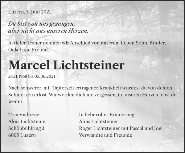 Todesanzeige von Marcel Lichtsteiner, Luzern