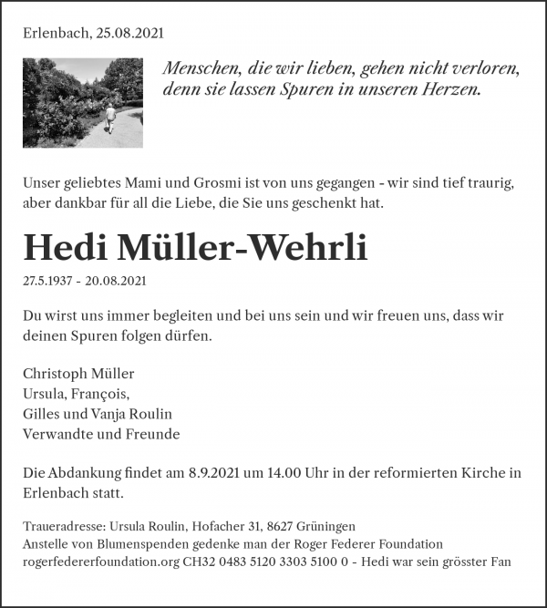 Todesanzeige von Hedi Müller-Wehrli, Erlenbach