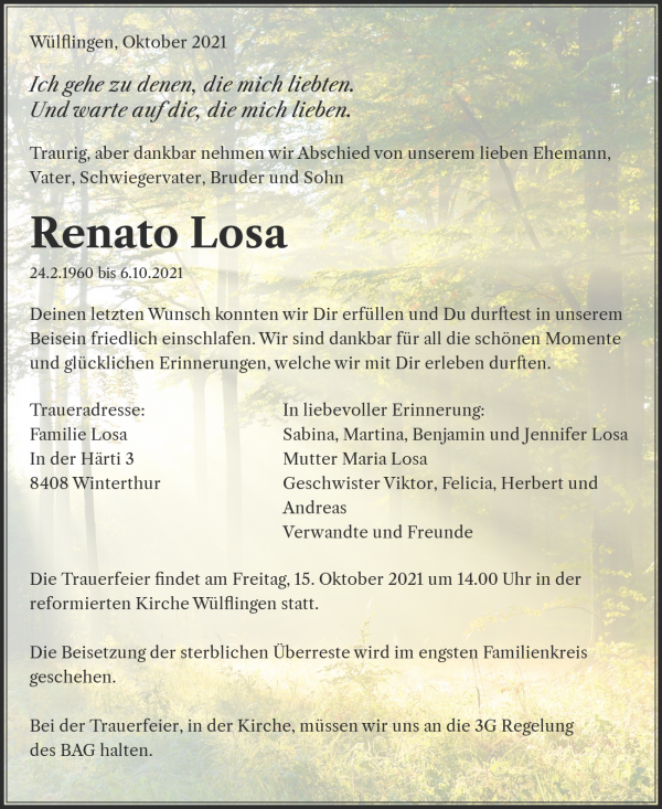Obituary Renato Losa, Winterthur
