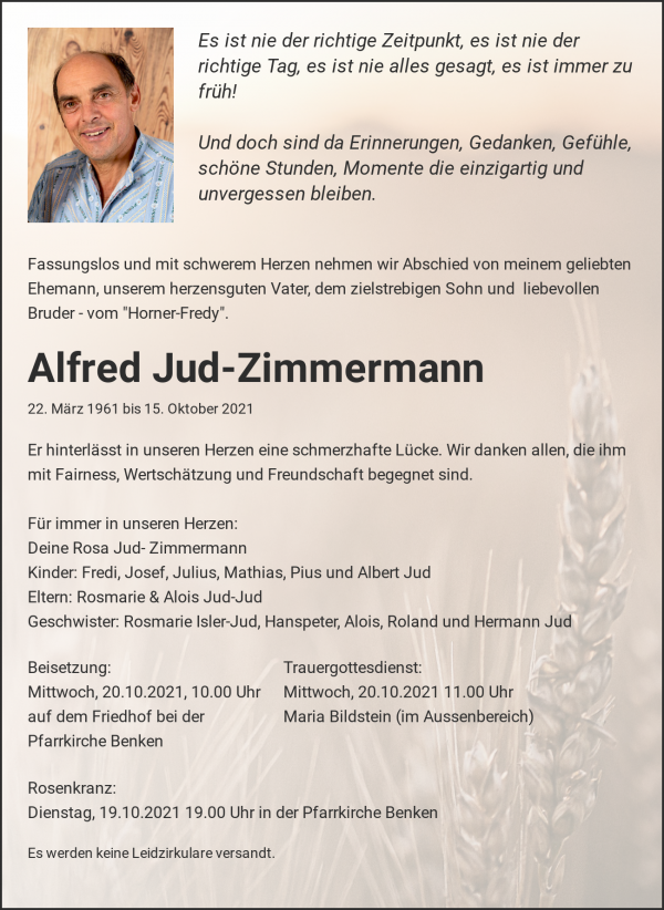 Obituary Alfred Jud-Zimmermann, Benken