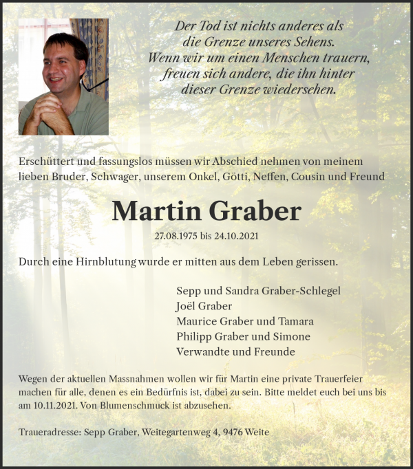 Obituary Martin Graber, Trübbach
