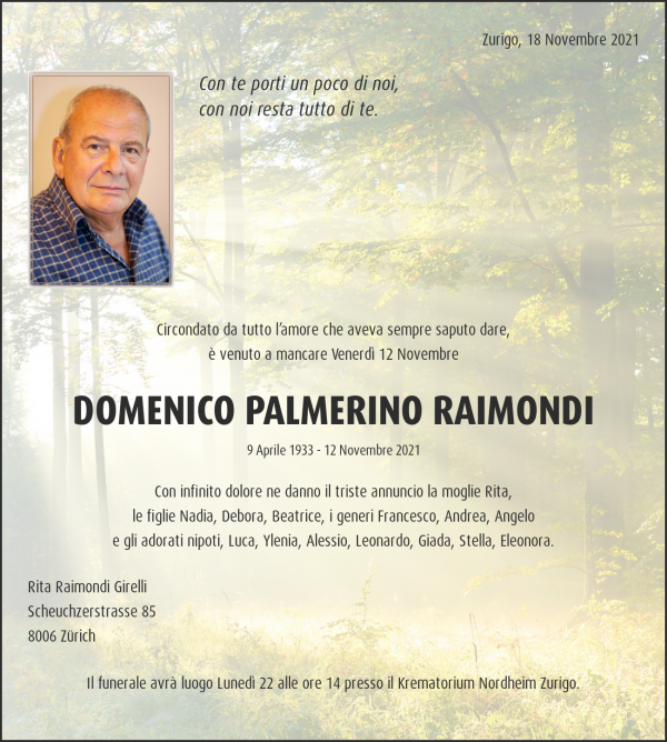 Obituary DOMENICO PALMERINO RAIMONDI, Zürich