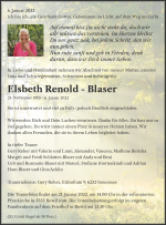 Todesanzeige Elsbeth Renold - Blaser, Inwil