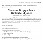 Todesanzeige Suzanne Bruppacher -Baskerfeild Jones, Zollikerberg