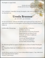 Avis de décès Ursula Brunner, Niederglatt