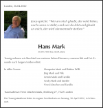 Todesanzeige Hans Mark, Lunden