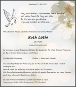 Obituary Ruth Lüthi, Geroldswil
