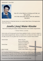 Obituary Josefa (Josy) Maier-Kössler, Niederuzwil