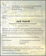 Todesanzeige Jack Hoerdt, Zürich