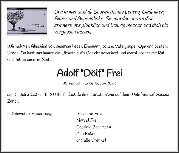 Obituary Adolf "Dölf " Frei, Grüt