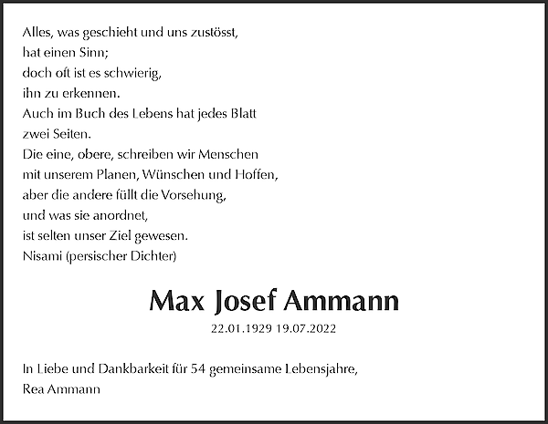 Todesanzeige von Max Josef Ammann, Wil