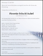 Todesanzeige Pierrette Fritschi-Isabel, Wil