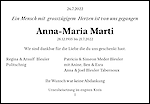 Todesanzeige Anna-Maria Marti, Basel