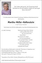 Obituary Martha Müller-Hollenstein, Schmerikon