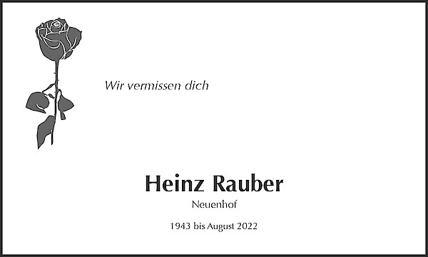 Avis de décès de Heinz Rauber, Neuenhof