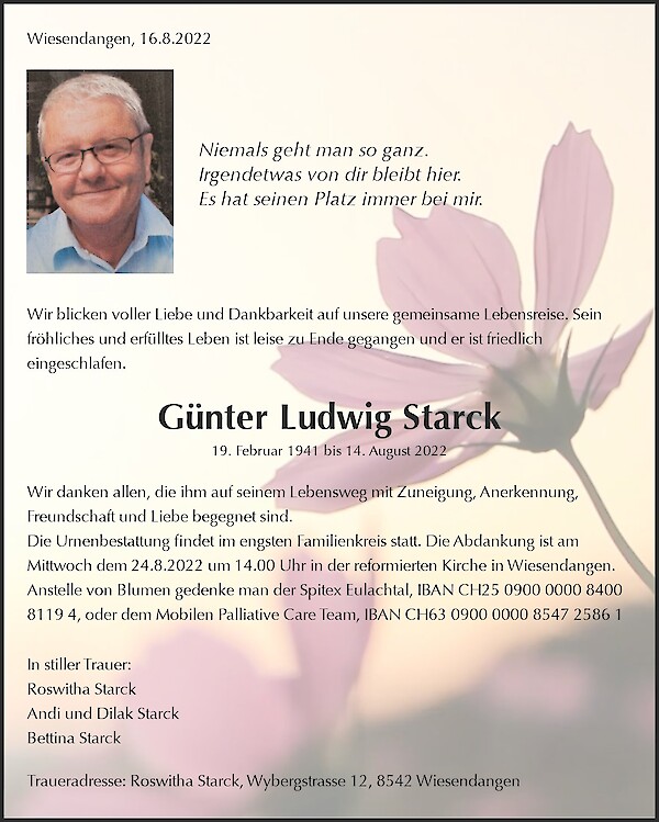 Obituary Günter Ludwig Starck, Wiesendangen