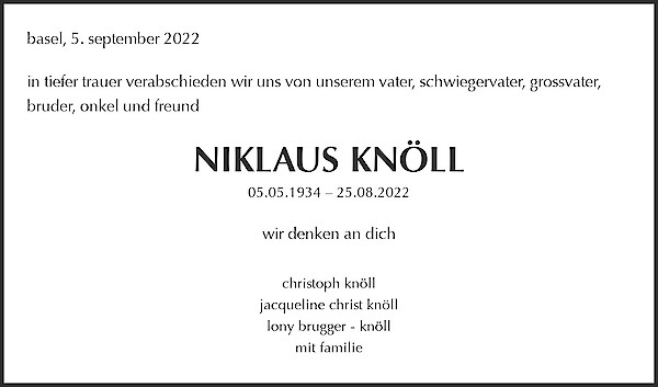 Obituary NIKLAUS KNÖLL, basel
