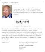 Obituary Hans Hurni, Sutz