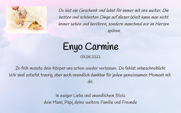 Avis de décès de Enyo Carmine, Münchenstein