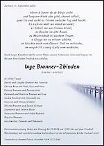 Todesanzeige Inge Brunner-Zbinden, Zuchwil