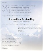 Todesanzeige Roman René Bastian-Hug, Pratteln