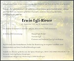 Obituary Erwin Egli-Rieser, Weisslingen