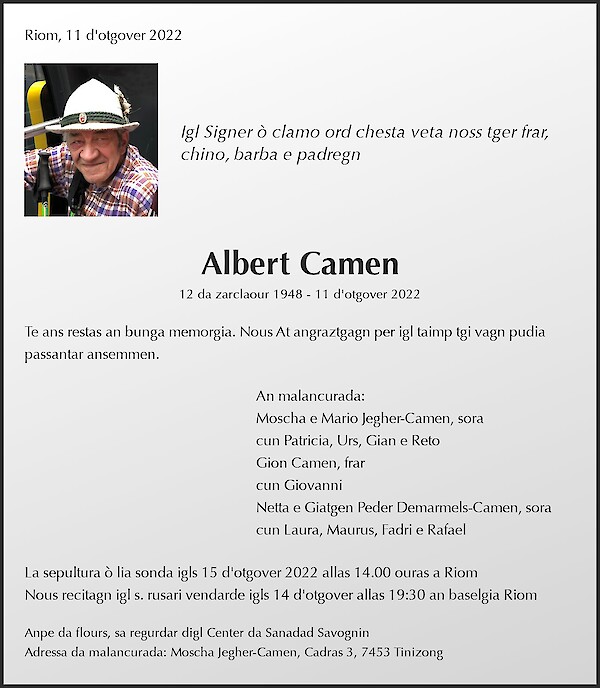 Avis de décès de Albert Camen, Riom