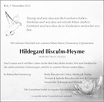 Todesanzeige Hildegard Bisculm-Heyme, Rüti ZH