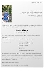 Avis de décès Peter Birrer, Wetzikon