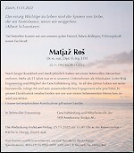 Obituary Matjaž Roš, Zürich