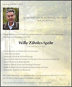 Todesanzeige Willy Zähnler-Spahr, Ganterschwil
