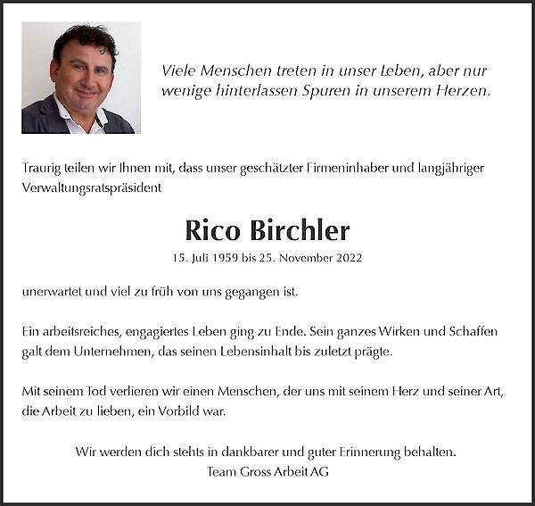 Avis de décès de Rico Birchler, Chur