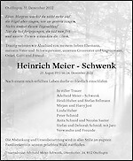Obituary Heinrich Meier - Schwenk, Otelfingen