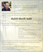 Todesanzeige Rudolf (Ruedi) Kohli, Homburg