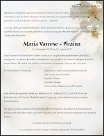Todesanzeige Maria Varrese - Piraina, Kilchberg