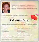 Todesanzeige Rösli Minder-Platzer, Weinfelden