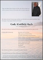 Avis de décès Gody (Gottlieb) Ruch, Oberiberg