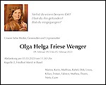 Avis de décès Olga Helga Friese Wenger, Basel