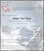 Avis de décès Arthur "Turi" Suter, Utzigen