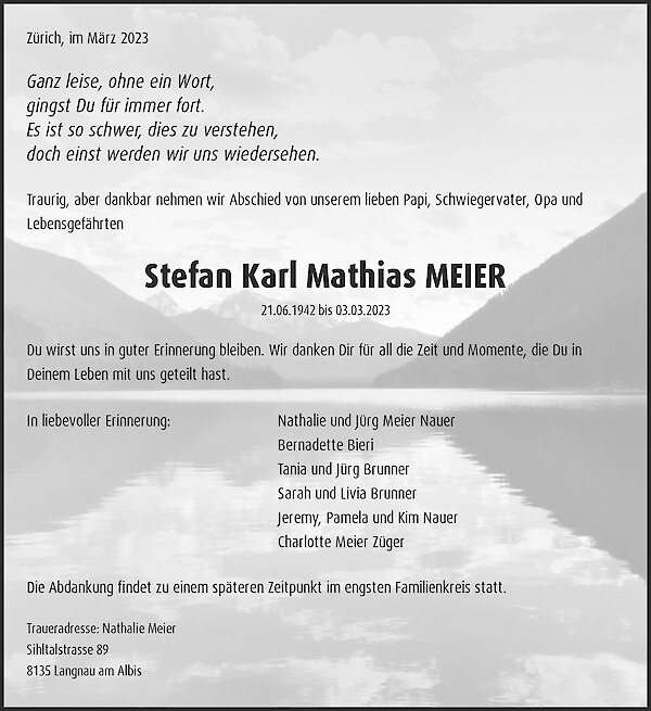 Todesanzeige von Stefan Karl Mathias MEIER, Au