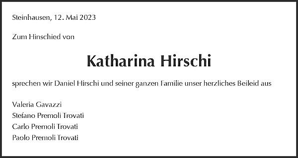 Avis de décès de Katharina Hirschi