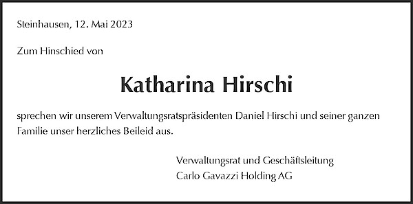Avis de décès de Katharina Hirschi