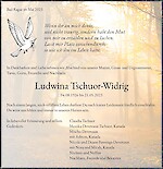 Avis de décès Ludwina Tschuor-Widrig, Bad Ragaz