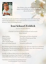 Obituary Irmi Schnorf-Fröhlich, Wetzikon