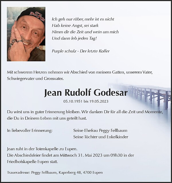 Avis de décès de Jean Rudolf Godesar